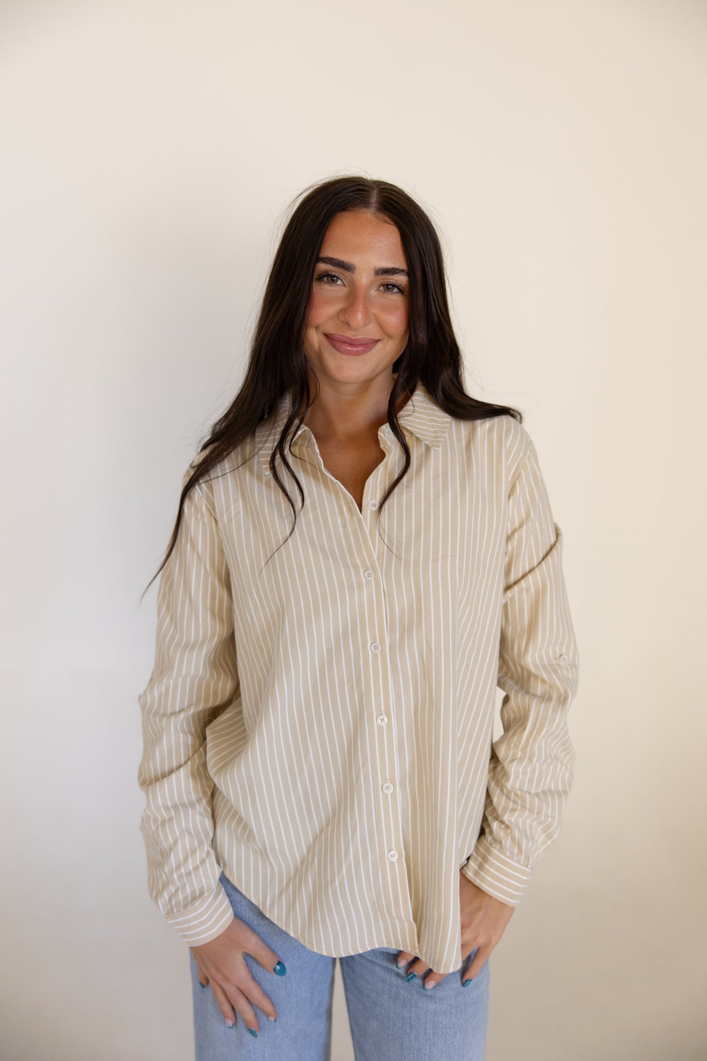 Taupe Stripe Button Down