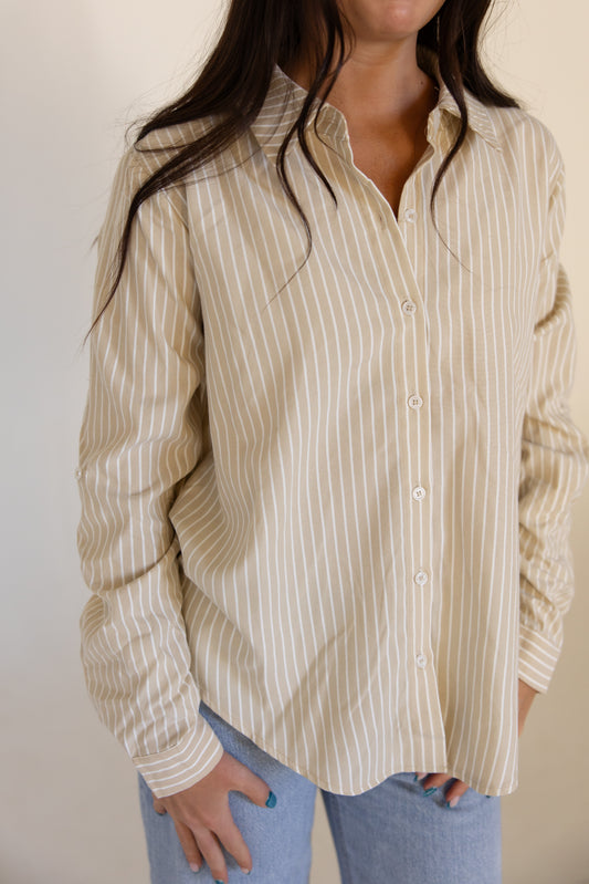 Taupe Stripe Button Down