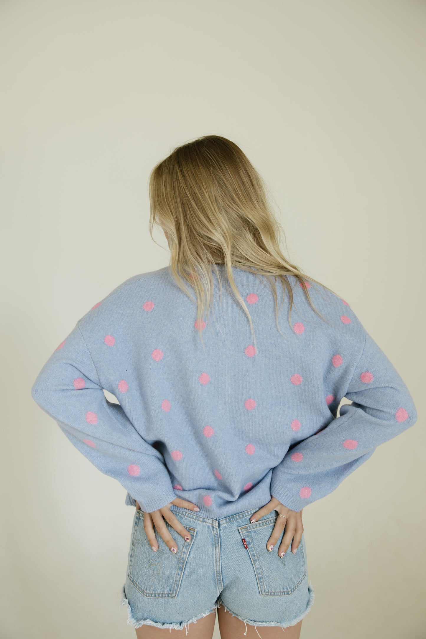 Pink & Blue Polka Dot Long Sleeve Cardigan