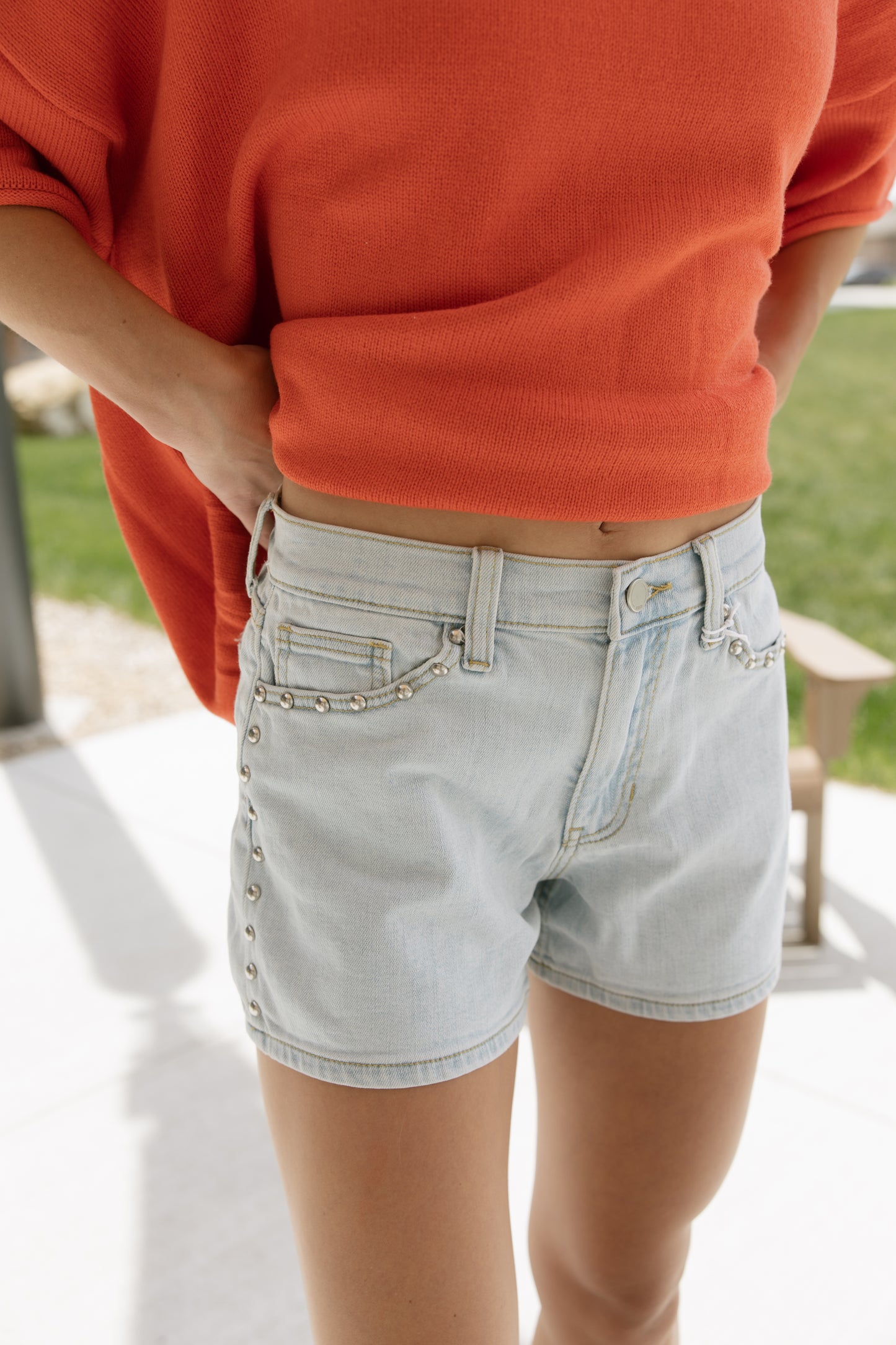 Studded Pocket Denim Shorts