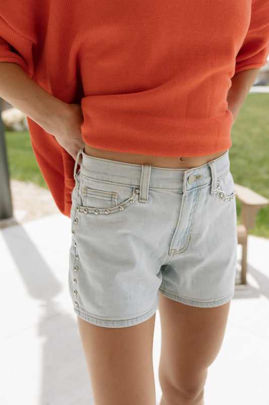 Studded Pocket Denim Shorts