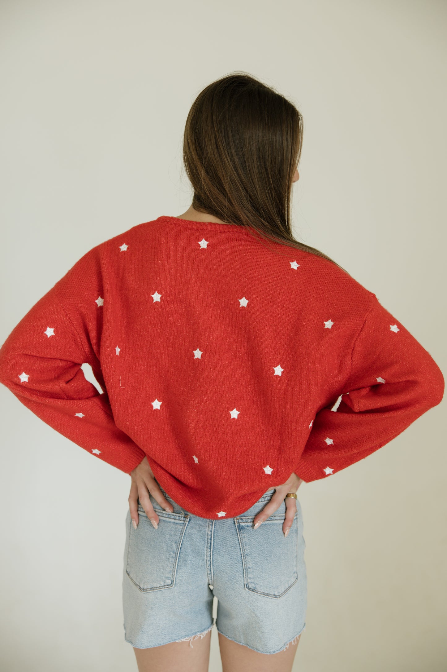 Red Long Sleeve Star Cardigan