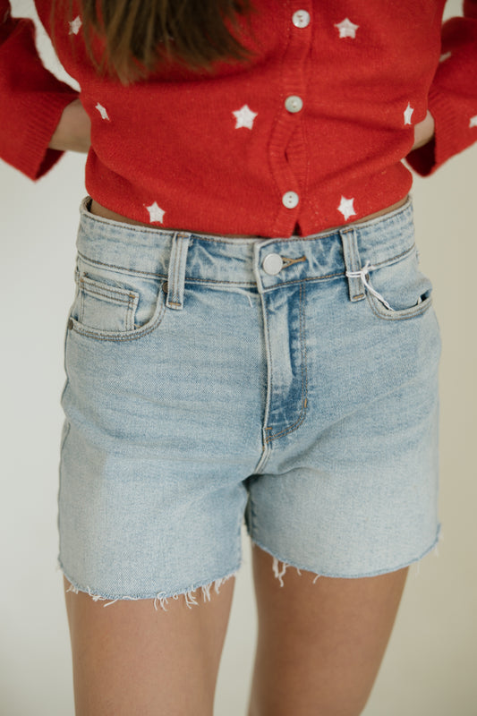 Light Wash Longer Length Denim Shorts