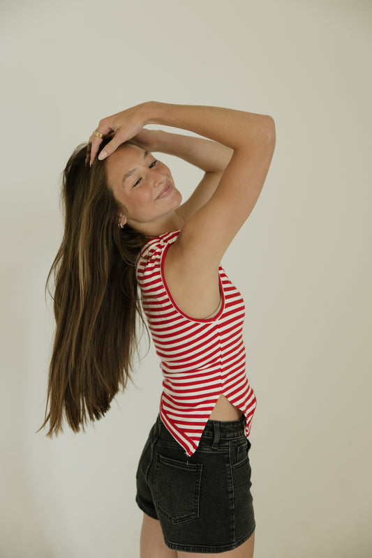 One Shoulder Red & White Stripe Top