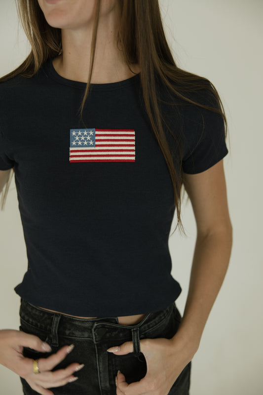 Navy Short Sleeve American Flag Tee