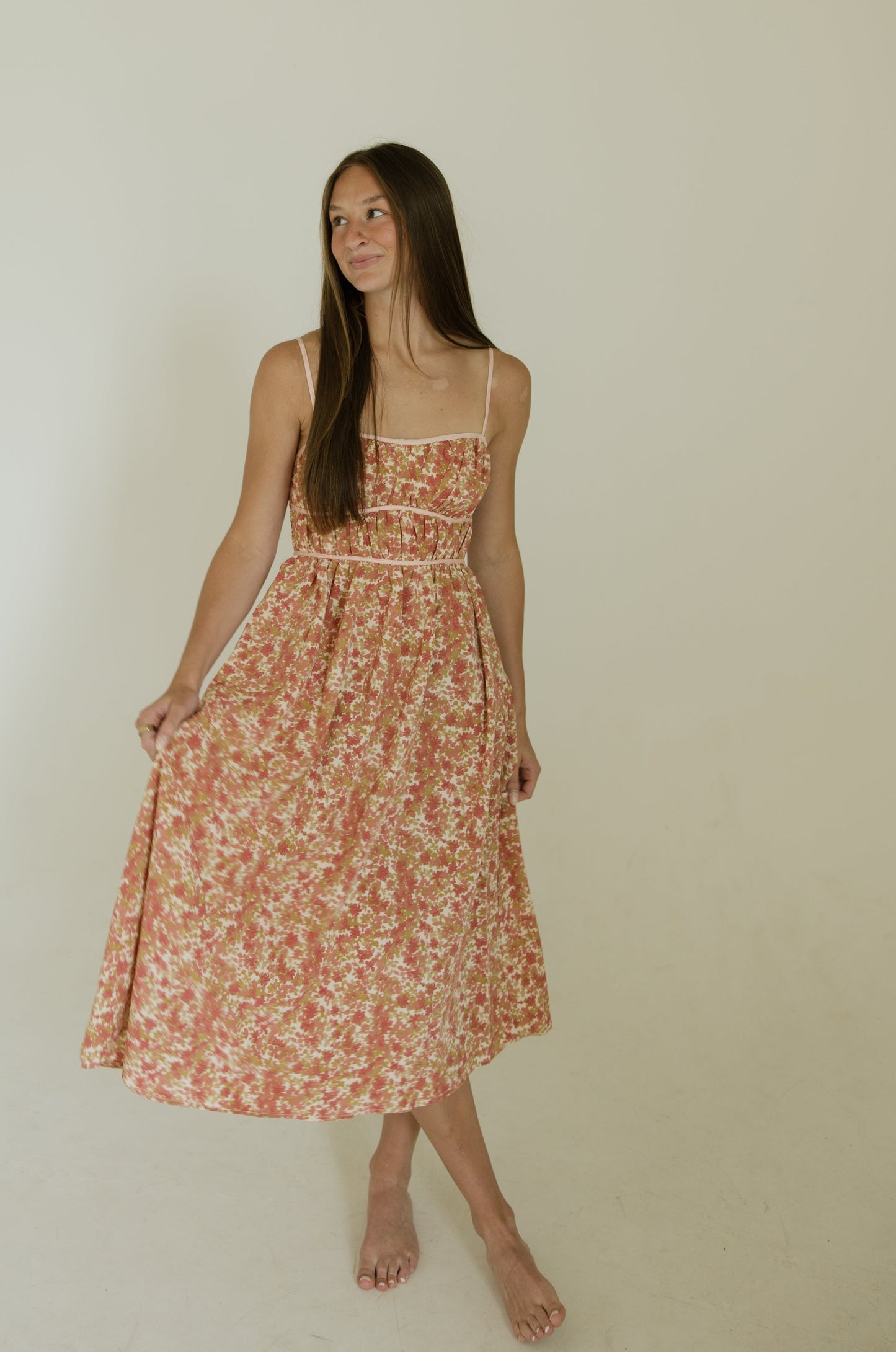 Rose Floral Smocked Midi Dress