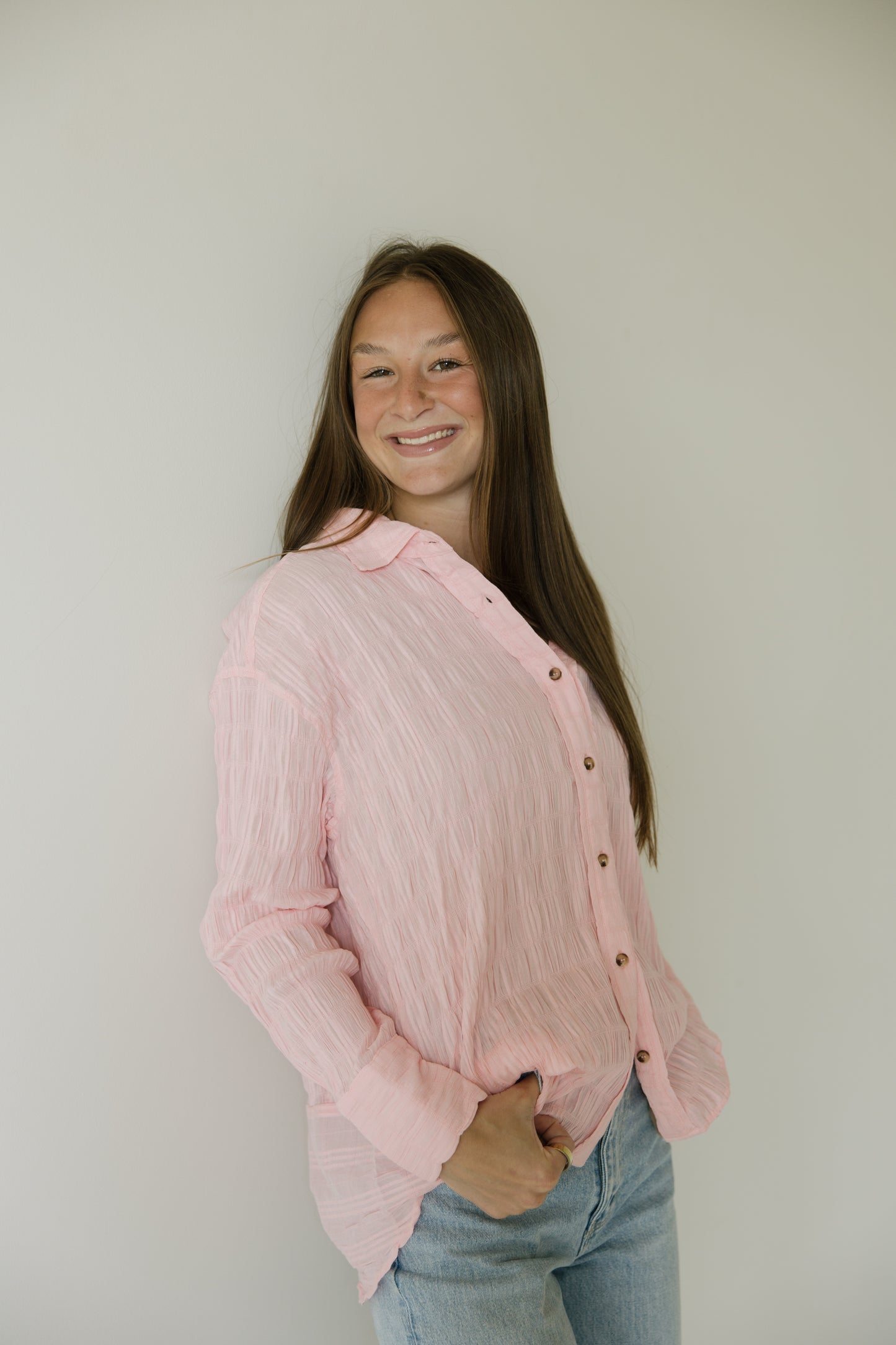 Pink Wrinkled Button Down