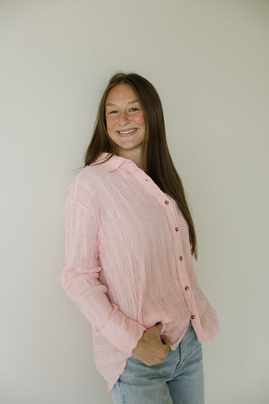 Pink Wrinkled Button Down