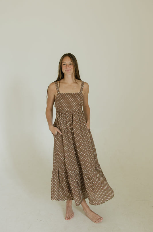 Brown Polka Dot Maxi Dress