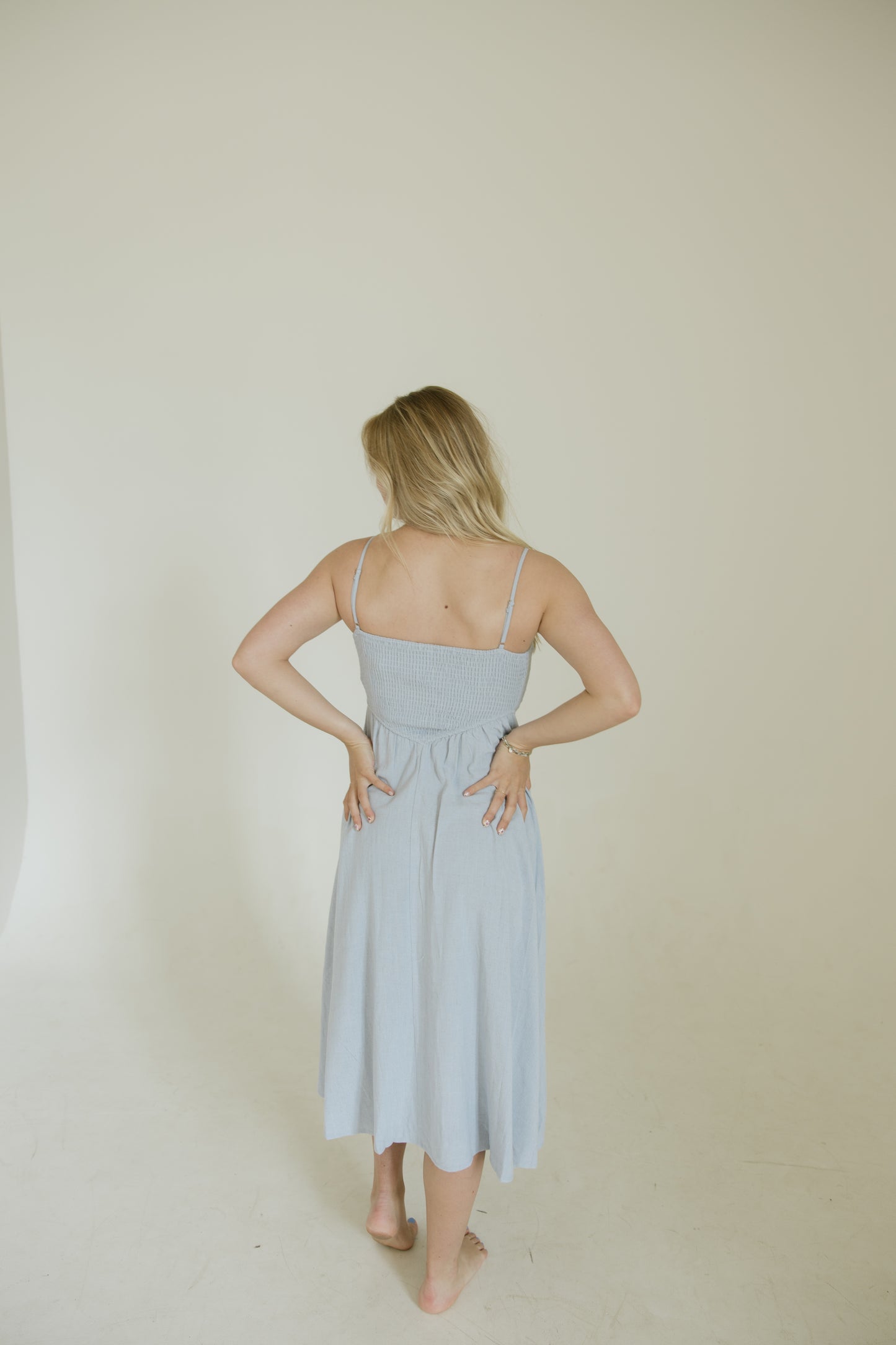 Sky Blue Smocked Midi Dress