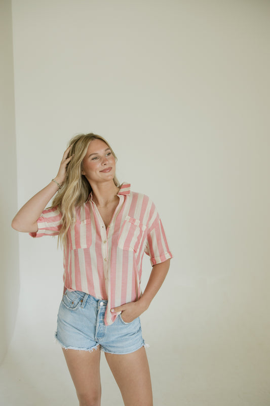 Pink Stripe Relaxed Collared Button Down