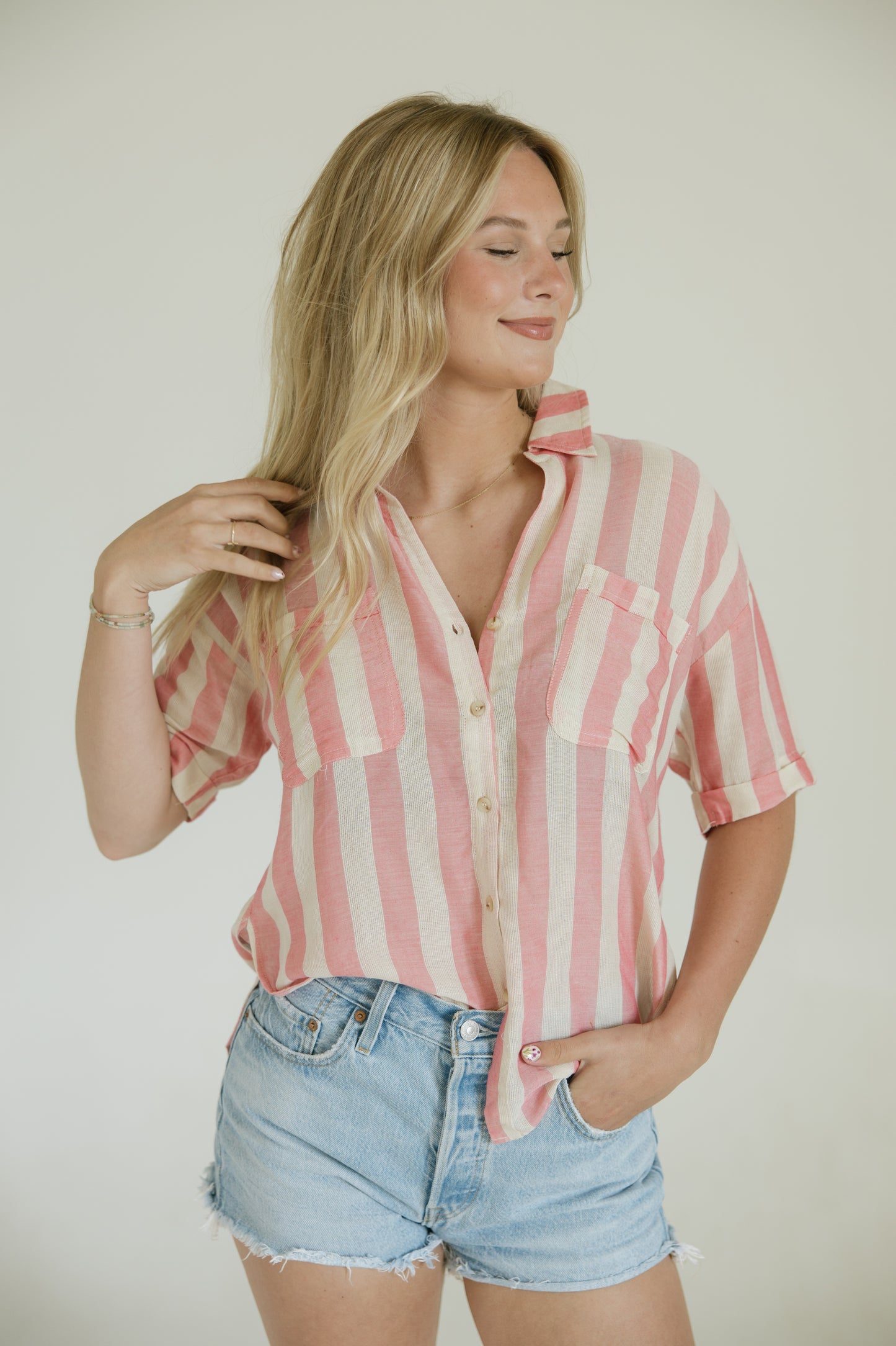 Pink Stripe Relaxed Collared Button Down