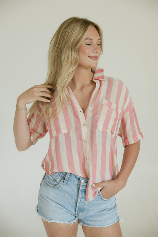 Pink Stripe Relaxed Collared Button Down