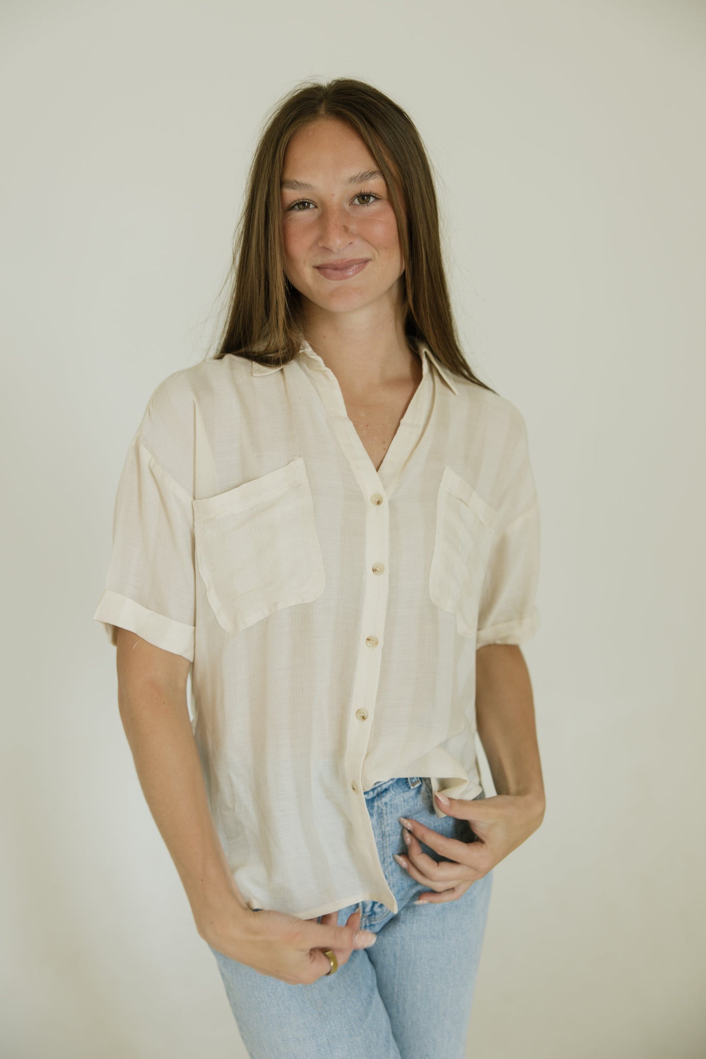 Natural Relaxed Collared Button Down