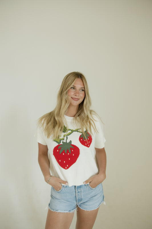 Strawberry Motif Short Sleeve Sweater