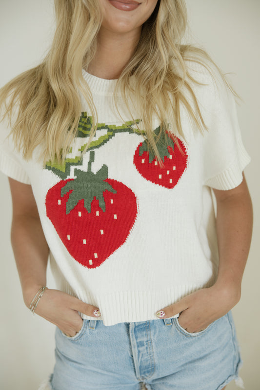 Strawberry Motif Short Sleeve Sweater