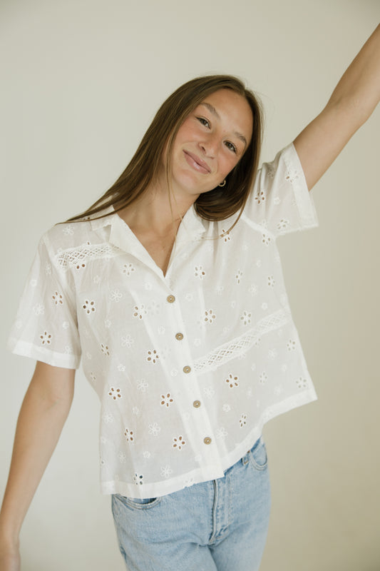 White Eyelet Button Down Shirt