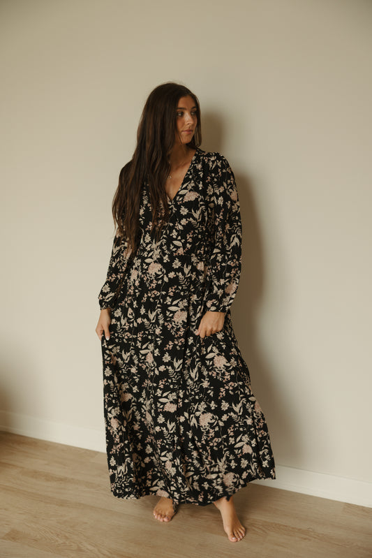 Fall Floral Wrap Maxi Dress