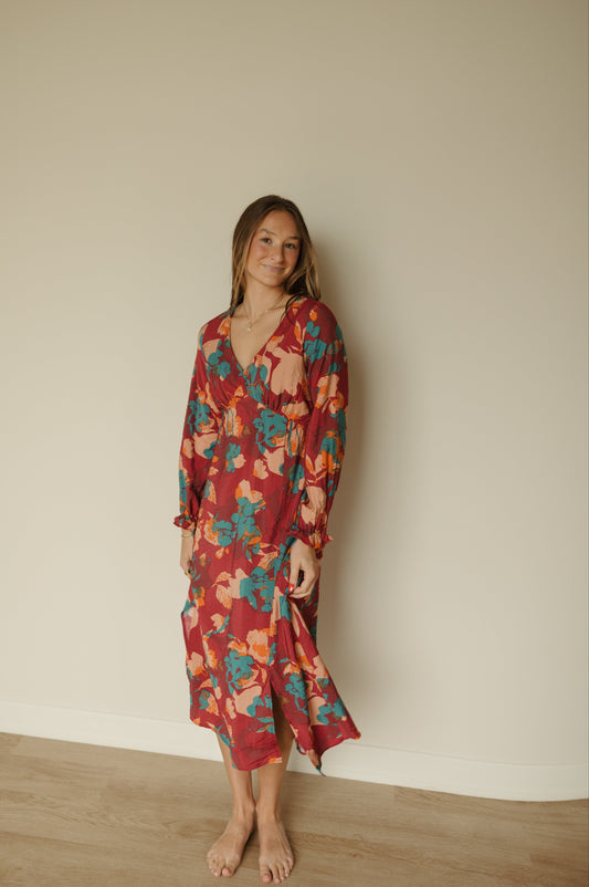 Desert Floral V-Neck Midi Dress