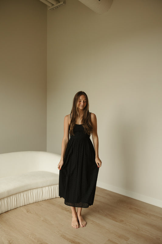 Black Eyelet Midi Dress