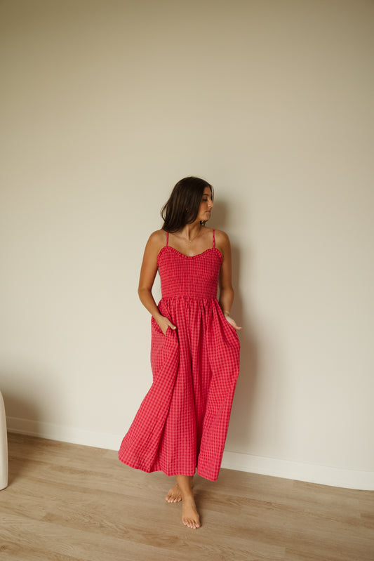 Cherry Gingham Maxi Dress