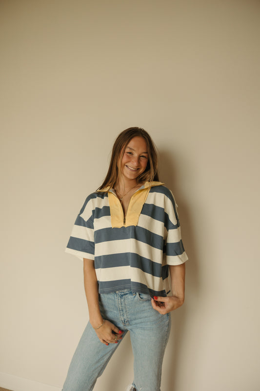 Striped Zip Up Polo Shirt