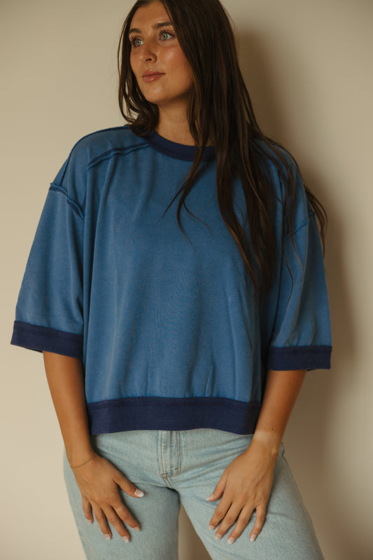 Washed Contrast Blue Pullover