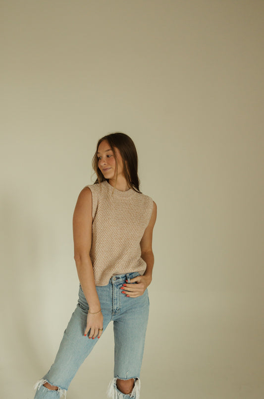 Taupe Sleeveless Crew Sweater