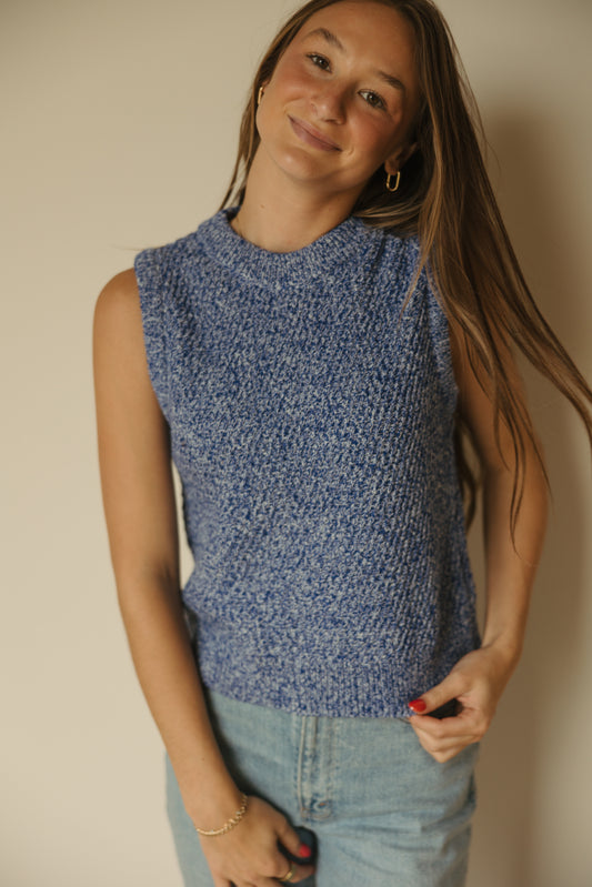 Sleeveless Crew Sweater in Blue