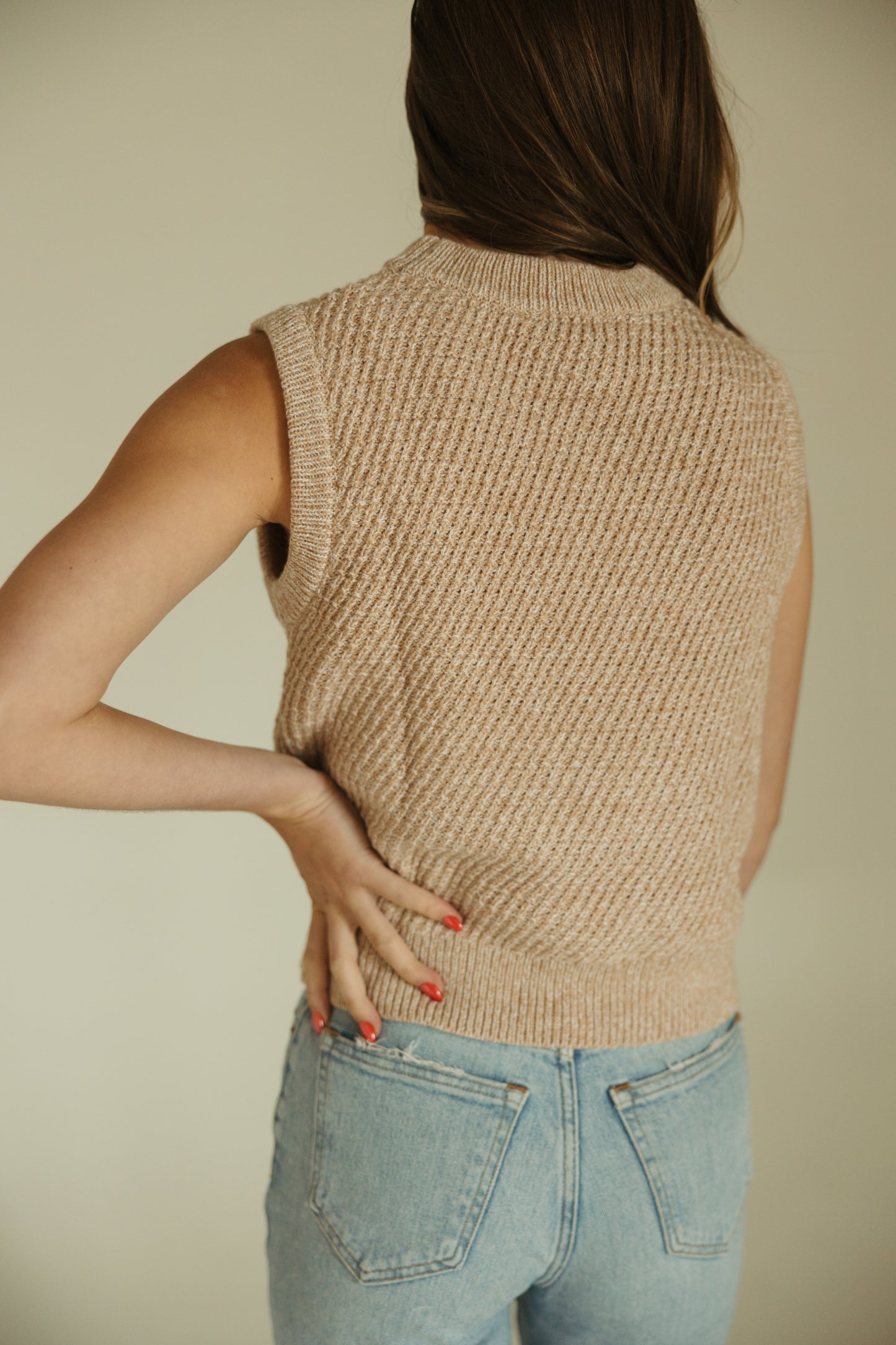 Taupe Sleeveless Crew Sweater