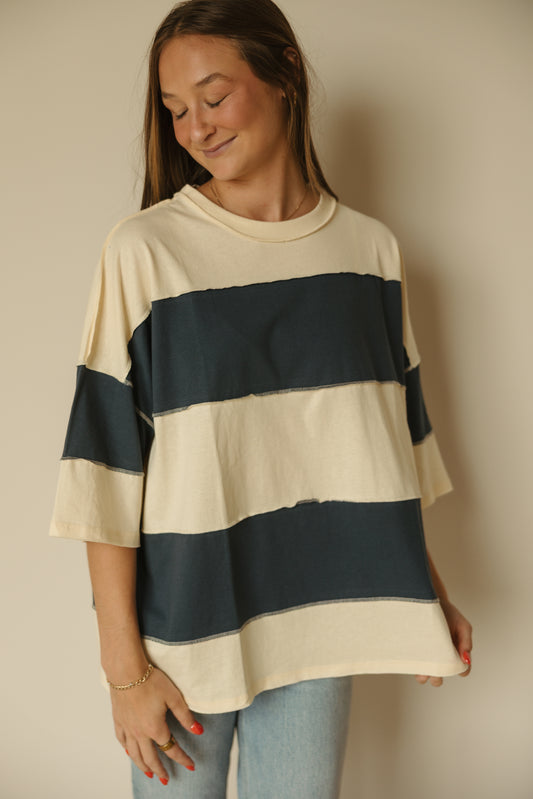 Navy Colorblock Stripe Top