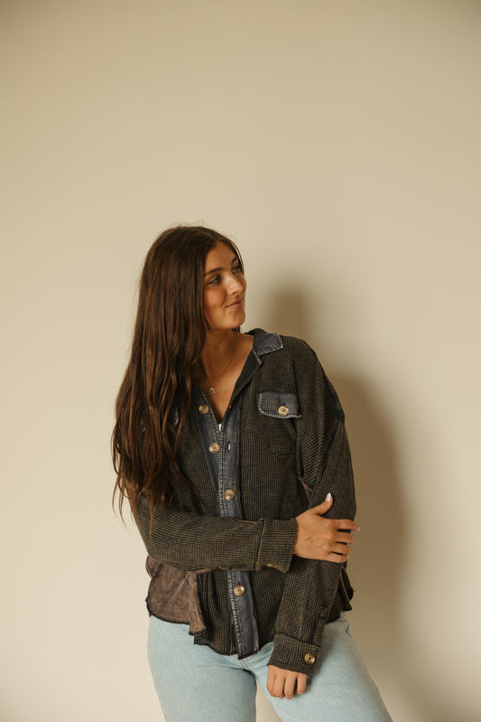 Slouchy Waffle Knit Jacket | Navy & Black