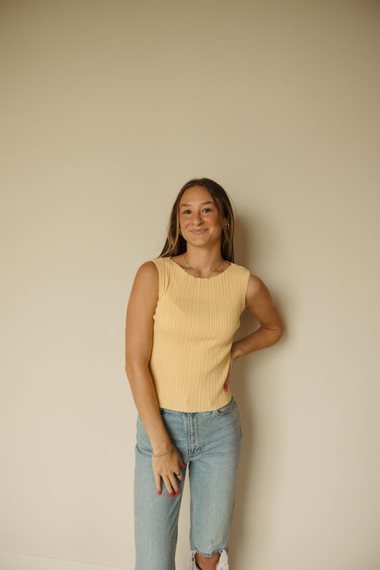 Yellow Ribbed Knitted Top