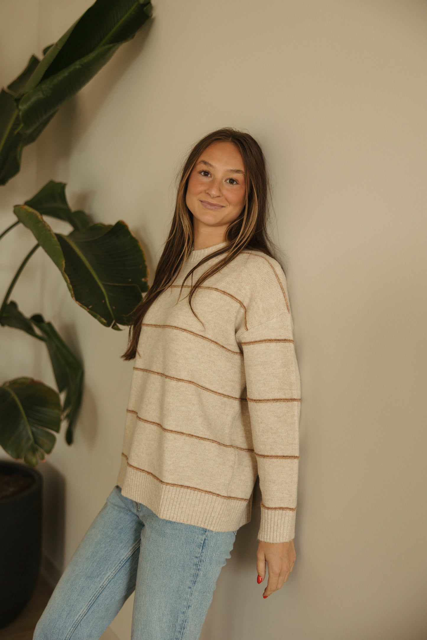 Taupe Stripe Oversized Sweater