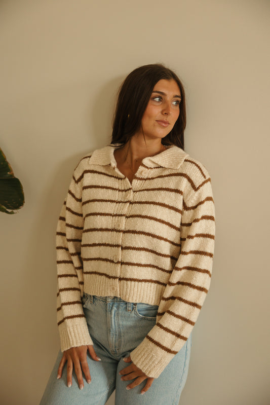 Collared Stripe Button Down Cardigan