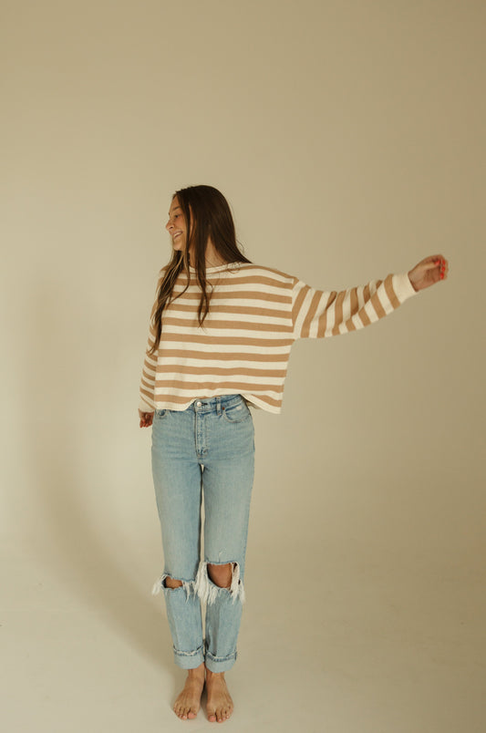Taupe & White Stripe Sweater