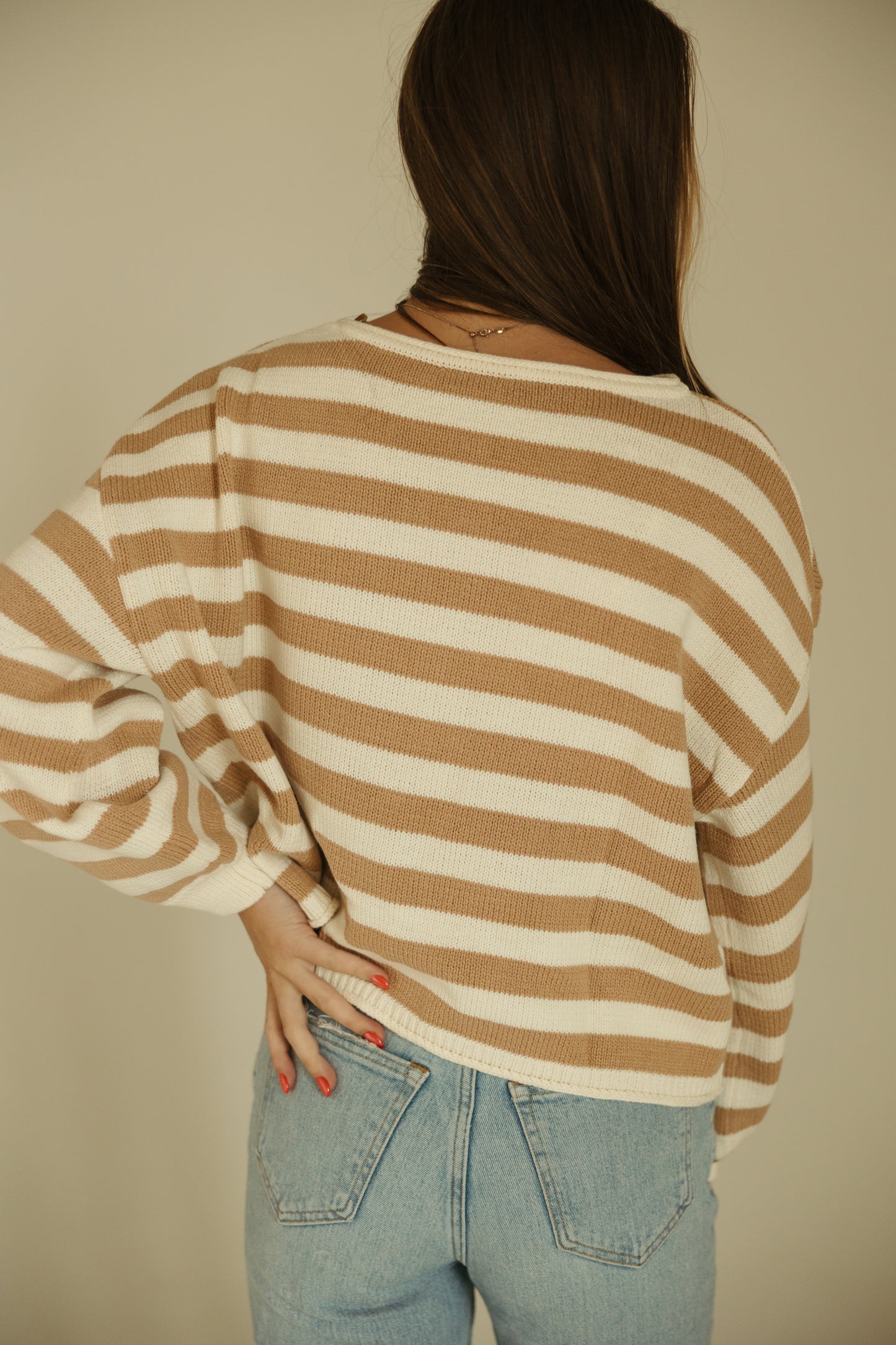 Taupe & White Stripe Sweater