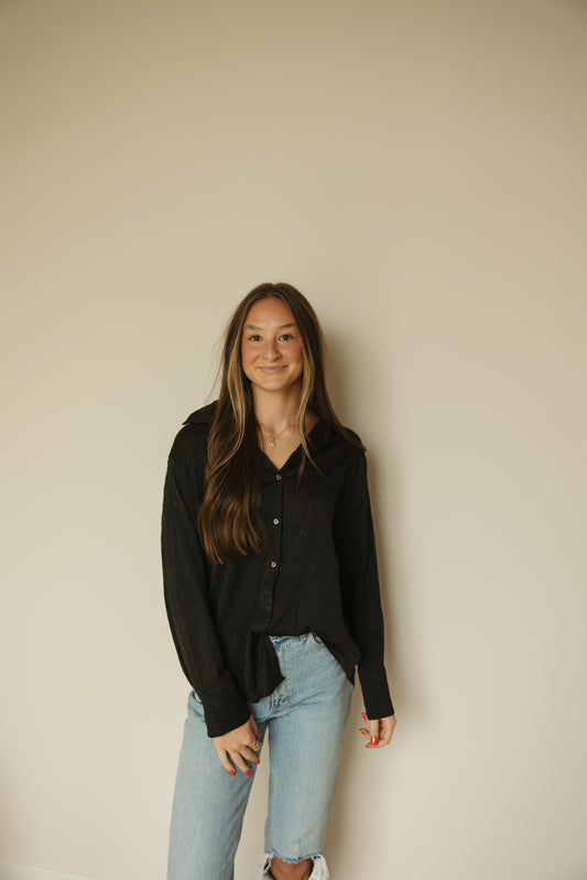 Black Crinkle Button Down