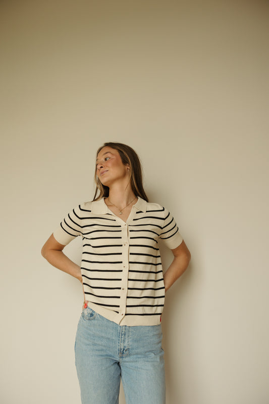 Stripe Collared Button Down Top