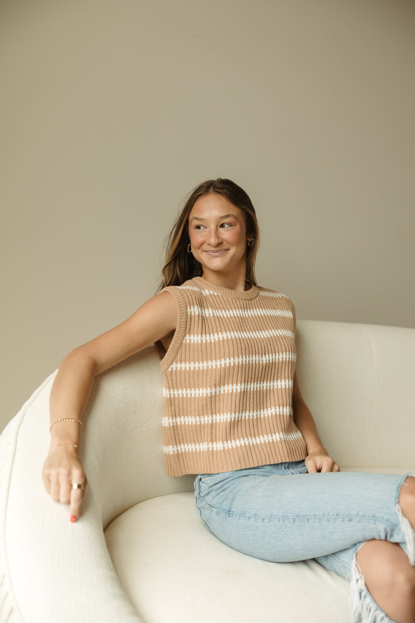 Crew Neck Stripe Knit Top