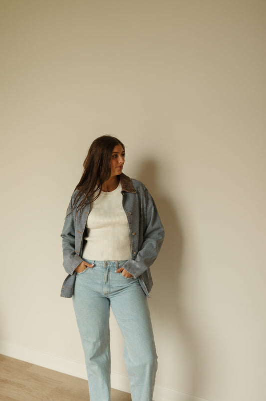 Denim Corduroy Collar Stripe Jacket