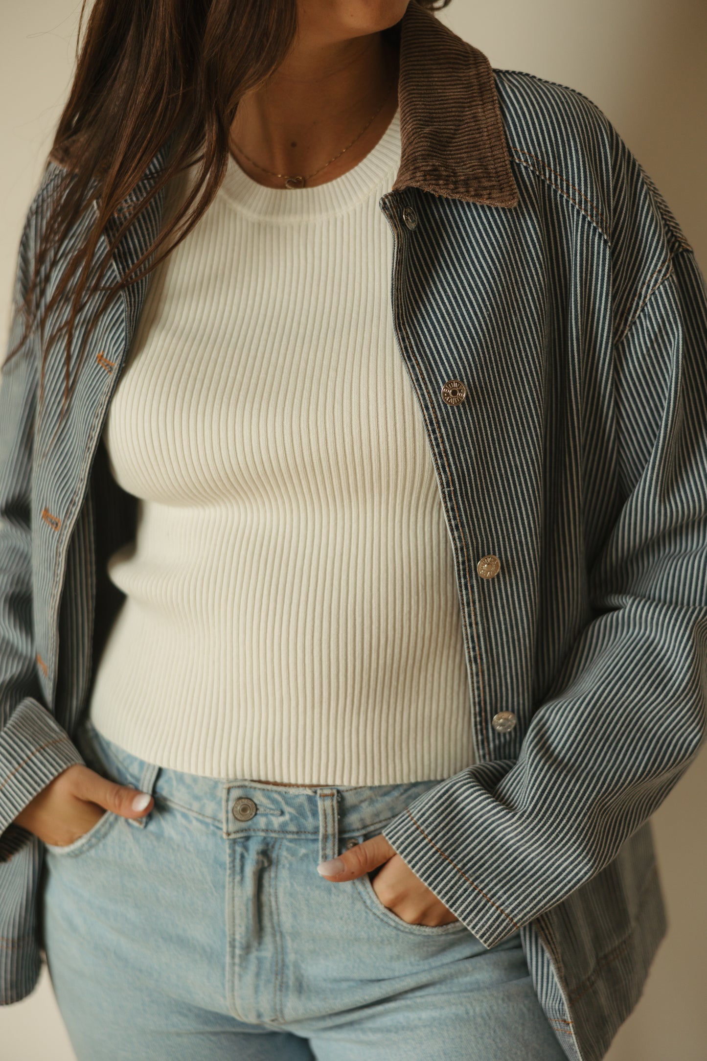 Denim Corduroy Collar Stripe Jacket