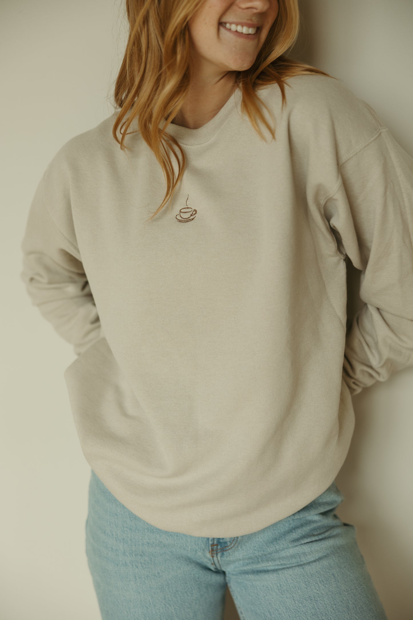 Coffee Cup Embroidered Crewneck