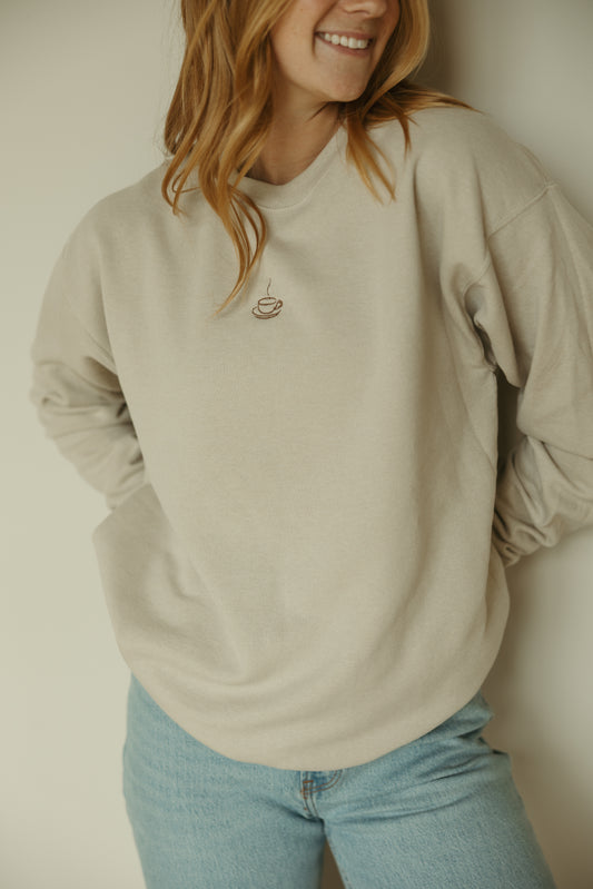 Coffee Cup Embroidered Crewneck