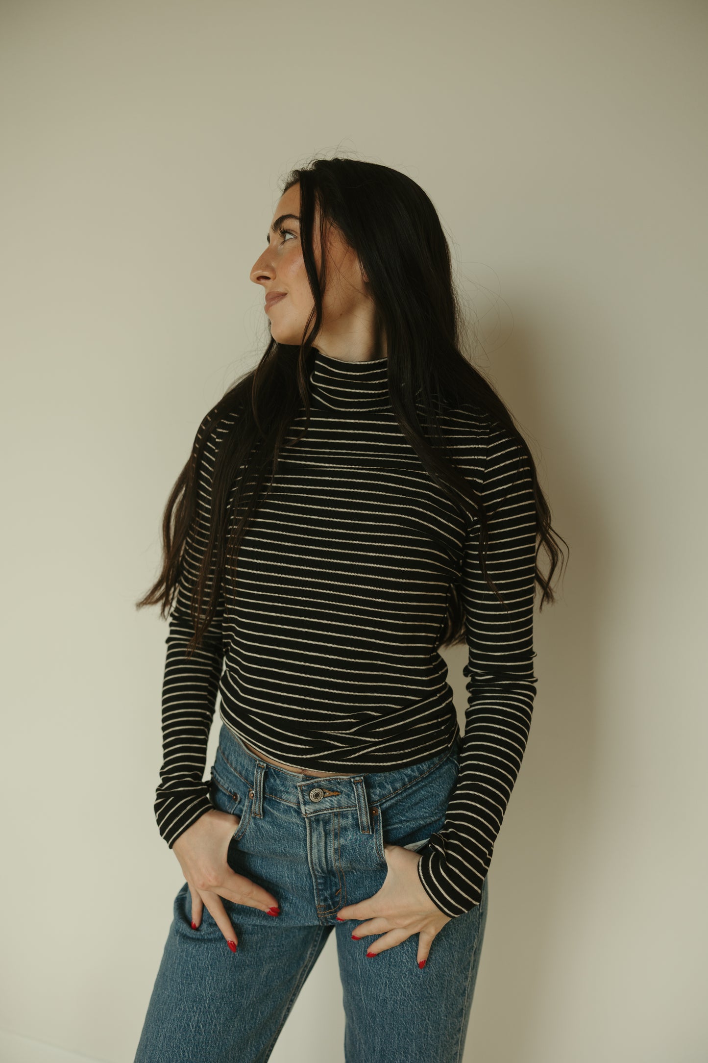 Stripe Turtle-Neck Long Sleeve