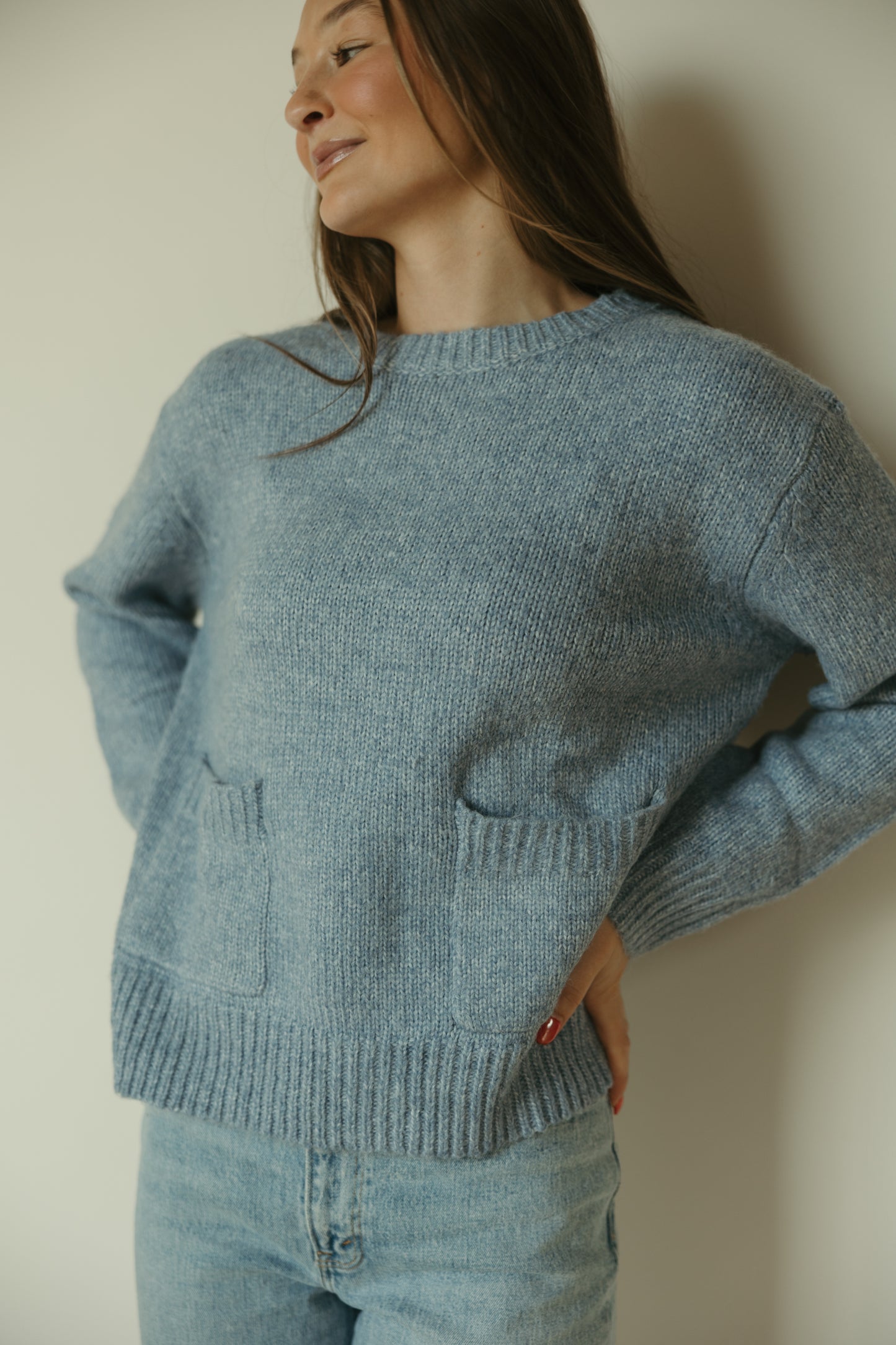 Denim Blue Front Pocket Sweater
