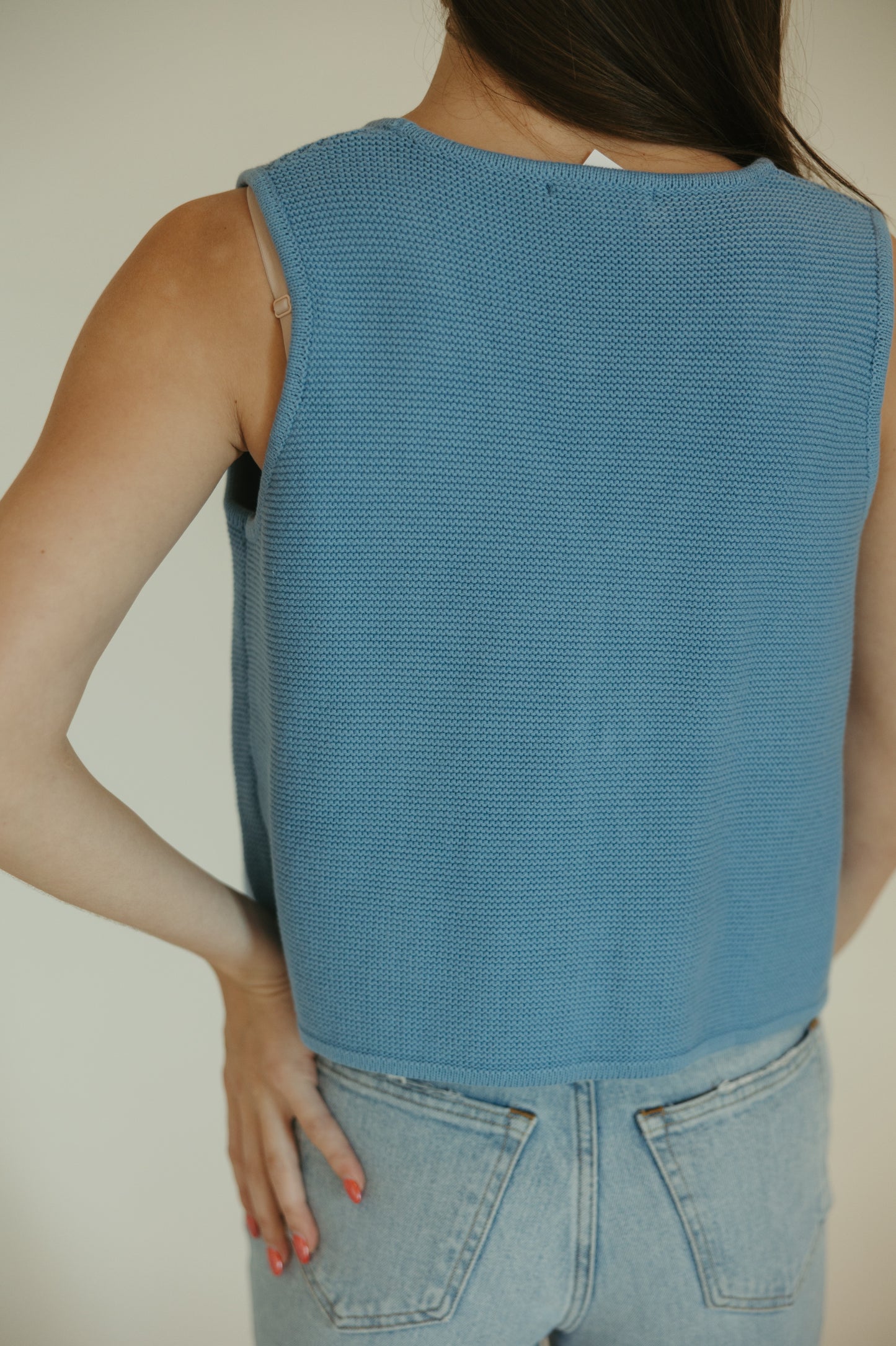 Blue Tie Front Knit Top