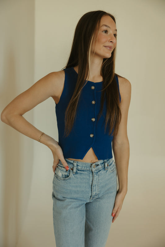 Bold Blue Button Down Top