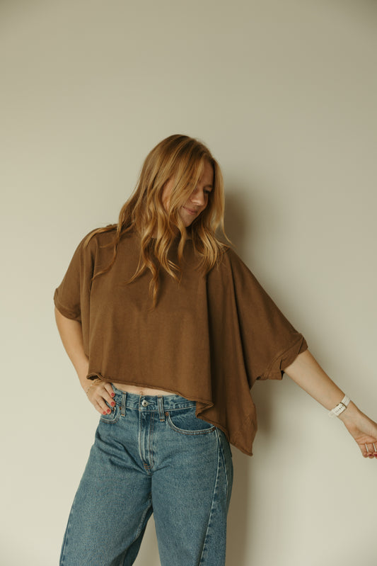 Brown Washed Oversized Top