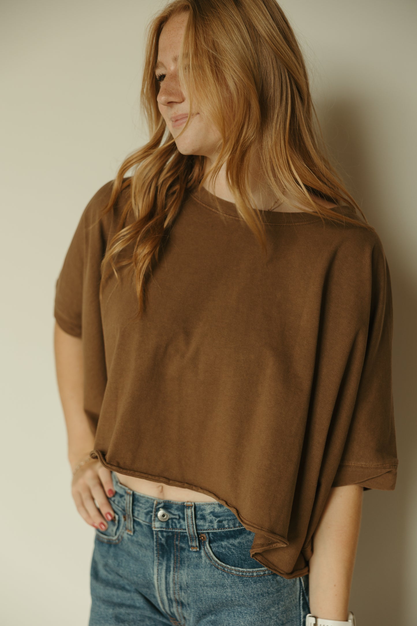 Brown Washed Oversized Top
